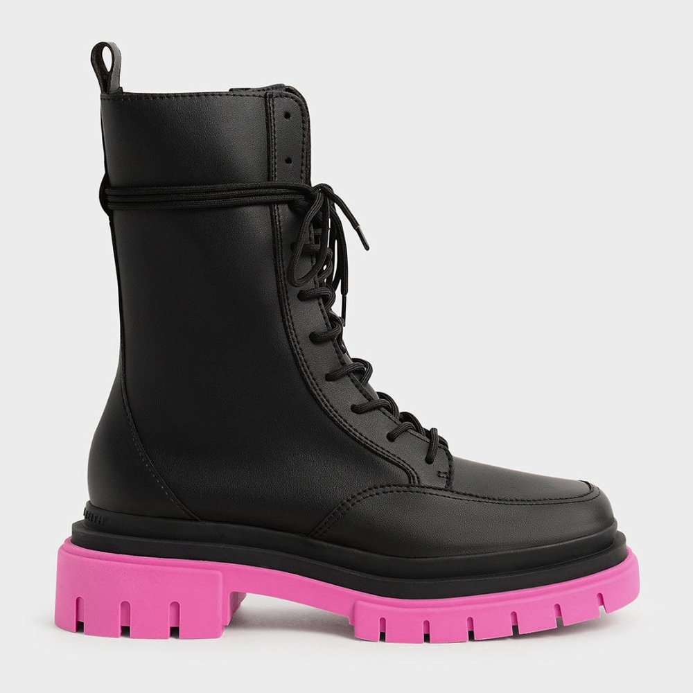 Iggy Coloured Sole Combat Boots​ - Fuchsia